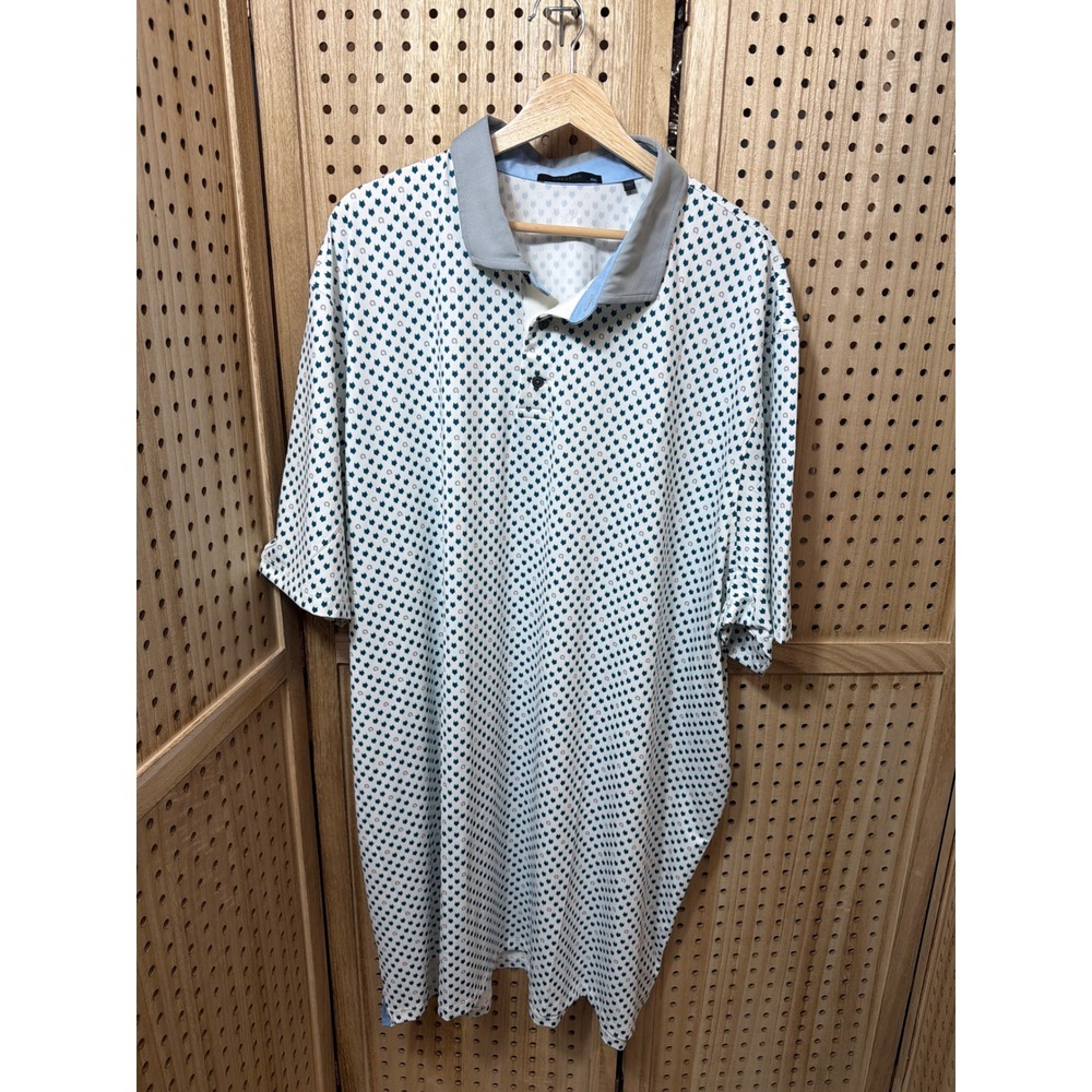 Greyson Men 4XL Golf Polo Shirt White Blue Wolf Head Geometric Print Performance